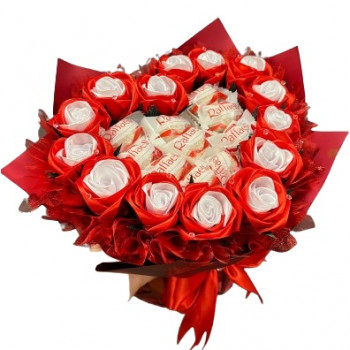Bouquet of Raffaello abd ribbon roses(must be ordered 24 hours in advance!!!)