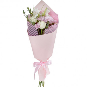 Букет Цветущая элегантность - розы, хризантема и альстромерия