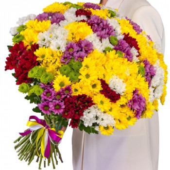 A bouquet of 51 different colored chrysanthemums