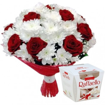 Bouquet of flowers and Raffaello candies