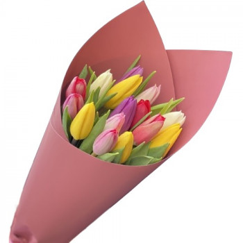 Букет разноцветных тюльпанов (15 штук)